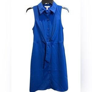 Nine West XS Sleeveless Electric Blue Button-Up Dress Tie Front Nwot
